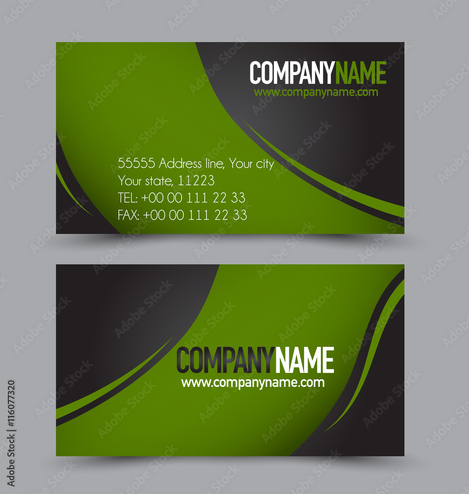Fototapeta premium Business card set template for business identity corporate style. Black and green color. Vector illustration.