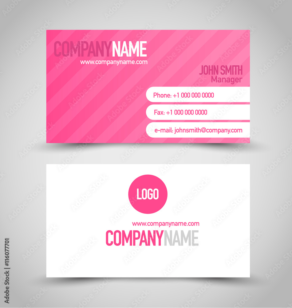 Business card set template. Pink and white color. Vector illustration.
