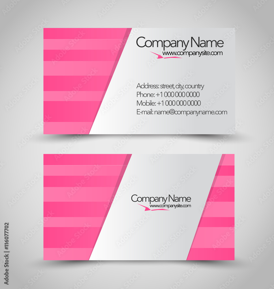 Naklejka premium Business card set template. Pink and silver color. Vector illustration.