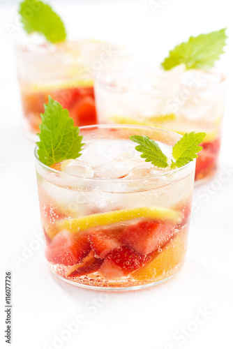 refreshing lemonade with strawberry and lemon 