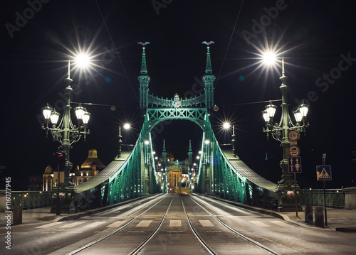 Photography Night view of Liberty Bridge in Budapest, Hungary