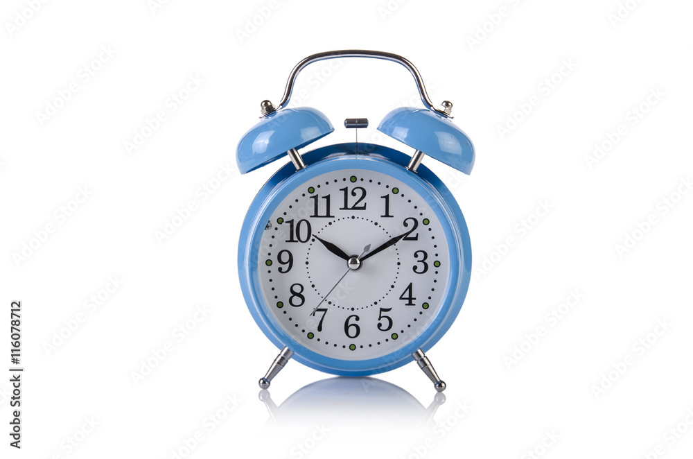 Alarm clock in time concept isolated on white Alarm clock in time concept isolated on white