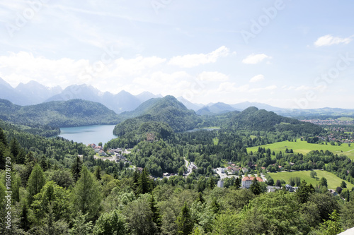 Cityscape view of Schwangau, Bavaria, Germany. Shot from View point in front of Neuschwanstein Castle.