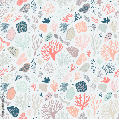 seamless vector pattern with sea life objects
