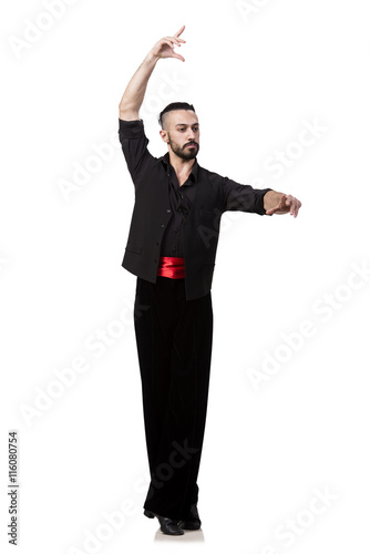 Man dancer dancing spanish dances isolated on white