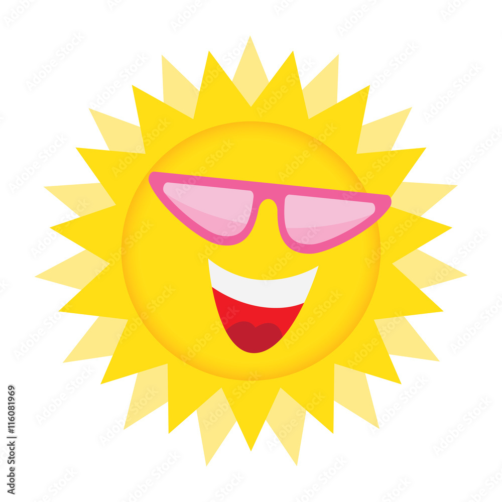 Sun Face with sunglasses and Happy Smile.