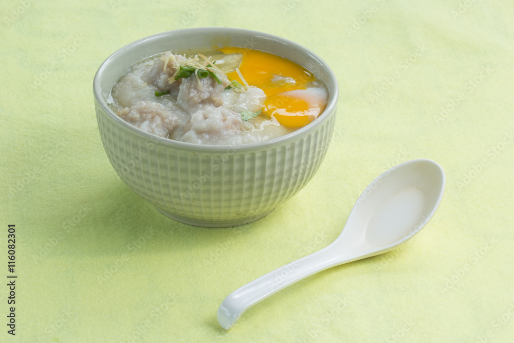 porridge rice gruel in bowl with pork porridge rice gruel in bowl with pork