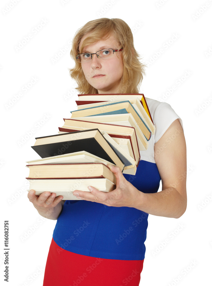 Student holds a textbooks isolated on white Student holds a textbooks isolated on white