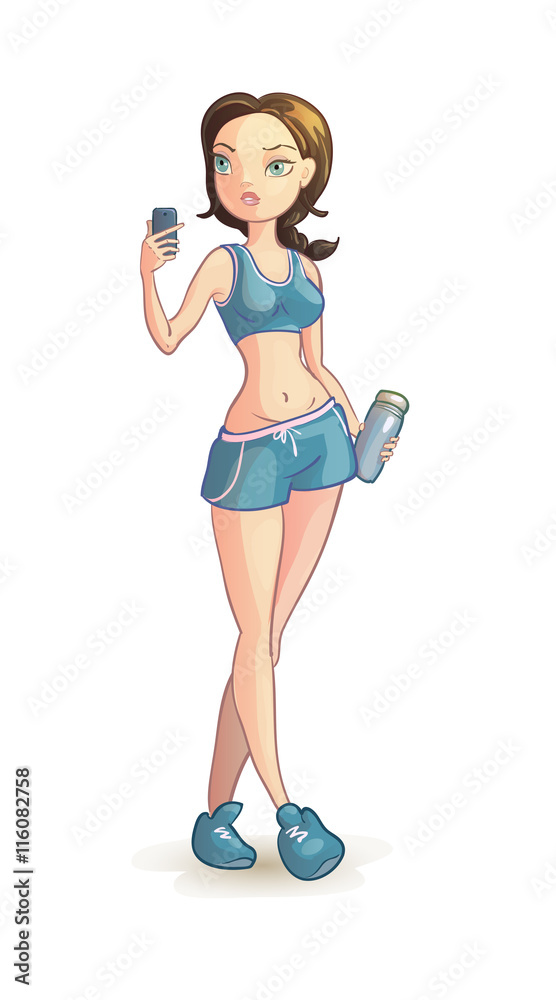 Young girl in sporty outfit doing selfie. Young girl in sporty outfit doing selfie.