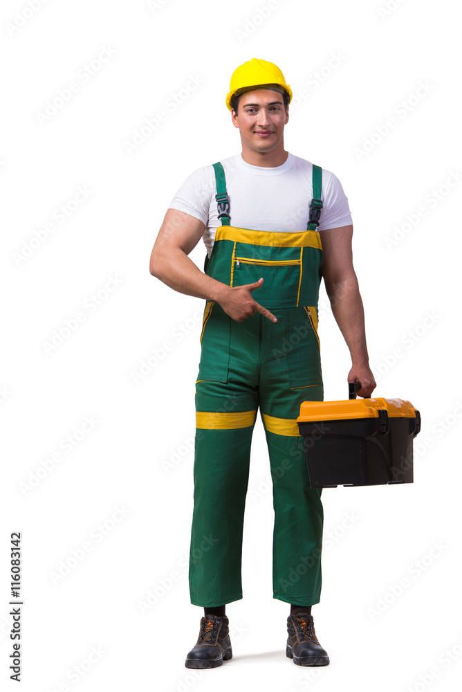 Man with toolbox isolated on the white background Man with toolbox isolated on the white background