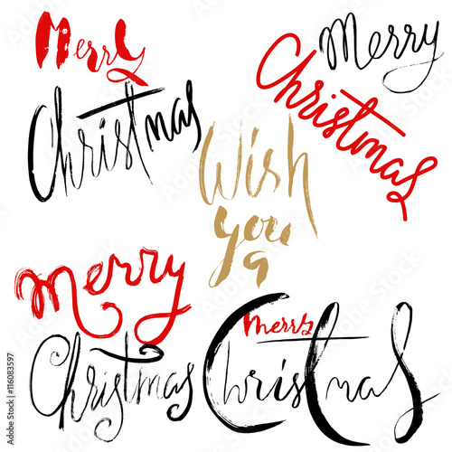 Merry Christmas Lettering Design Set. Vector illustration.