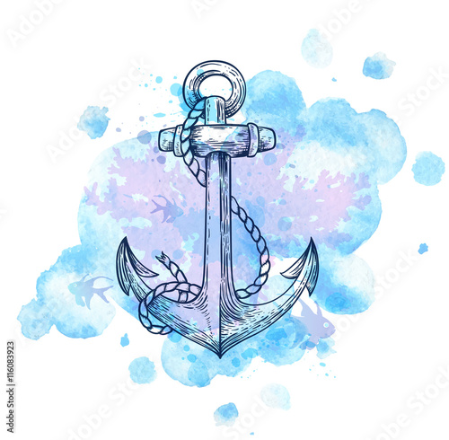 Anchor and blue watercolor blots.