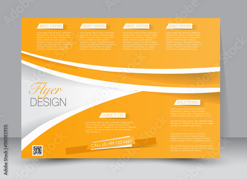 Flyer, brochure, magazine cover template design landscape orientation for education, presentation, website. Orange color. Editable vector illustration.