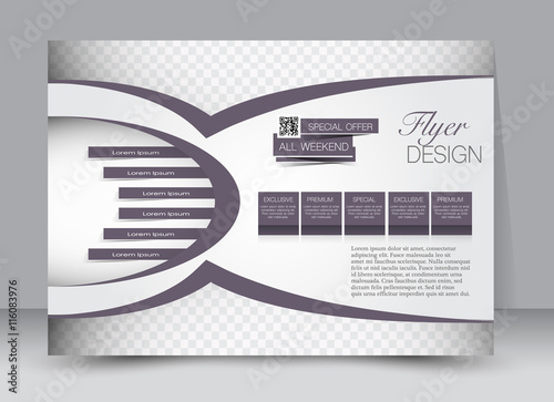 Flyer, brochure, magazine cover template design landscape orientation for education, presentation, website. Purple color. Editable vector illustration.