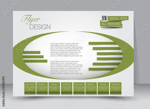Flyer, brochure, magazine cover template design landscape orientation for education, presentation, website. Green color. Editable vector illustration.