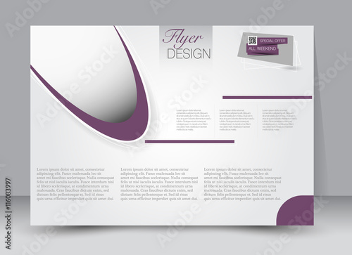 Flyer, brochure, magazine cover template design landscape orientation for education, presentation, website. Purple color. Editable vector illustration.