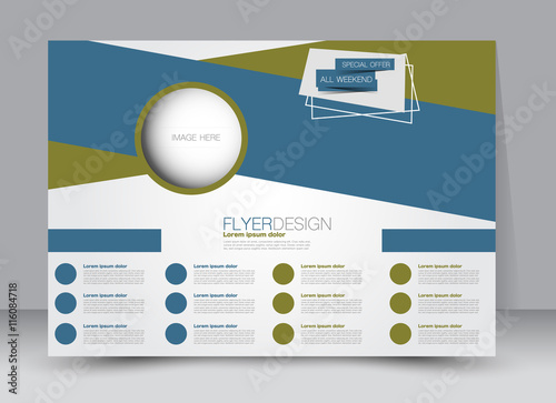 Flyer, brochure, billboard, magazine cover template design landscape orientation for education, presentation, website. Blue and green color. Editable vector illustration.