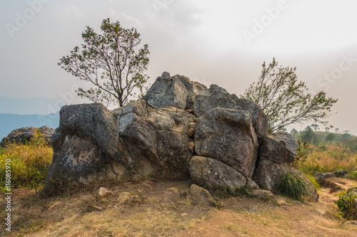 Cairn on a mountain and trees