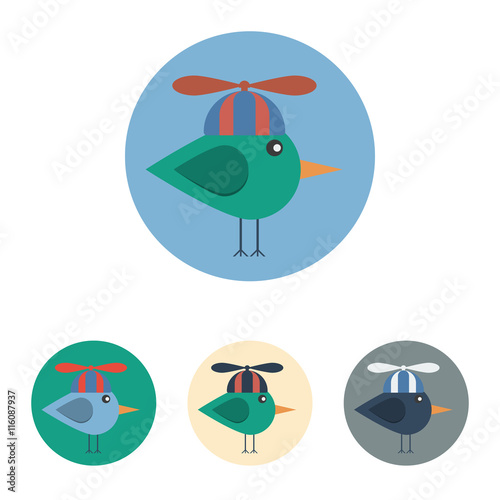 Flat icon with bird with propeller hat