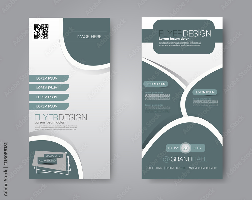 Vector flyer and leaflet design. Set of two side brochure templates. Green color. Vector flyer and leaflet design. Set of two side brochure templates. Green color.