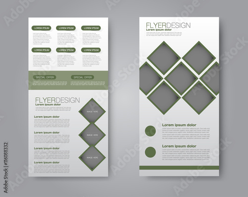 Vector flyer and leaflet design. Set of two side brochure templates. Green color.