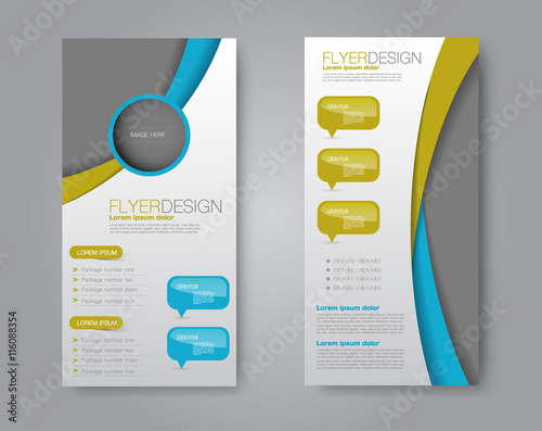 Vector flyer and leaflet design. Set of two side brochure templates. Blue and yellow color.