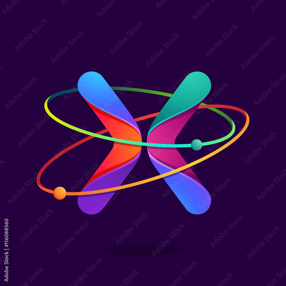 Letter X logo with atoms orbits lines. Letter X logo with atoms orbits lines.