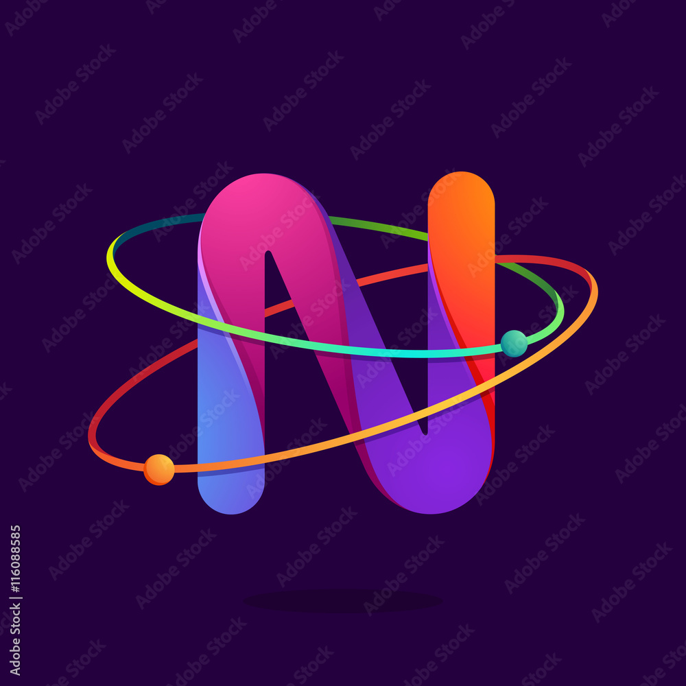 Letter N logo with atoms orbits lines. Stock Vector Adobe Stock