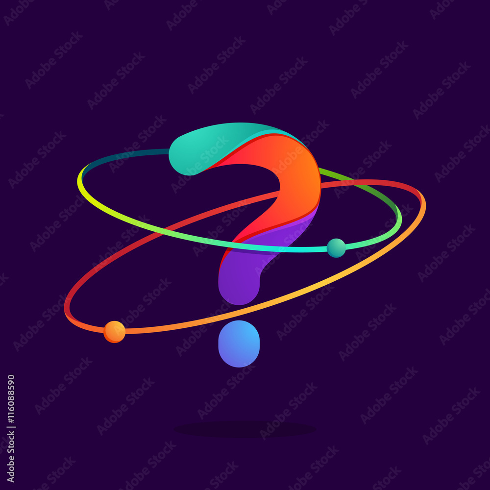 Question mark logo with atoms orbits lines. Question mark logo with atoms orbits lines.