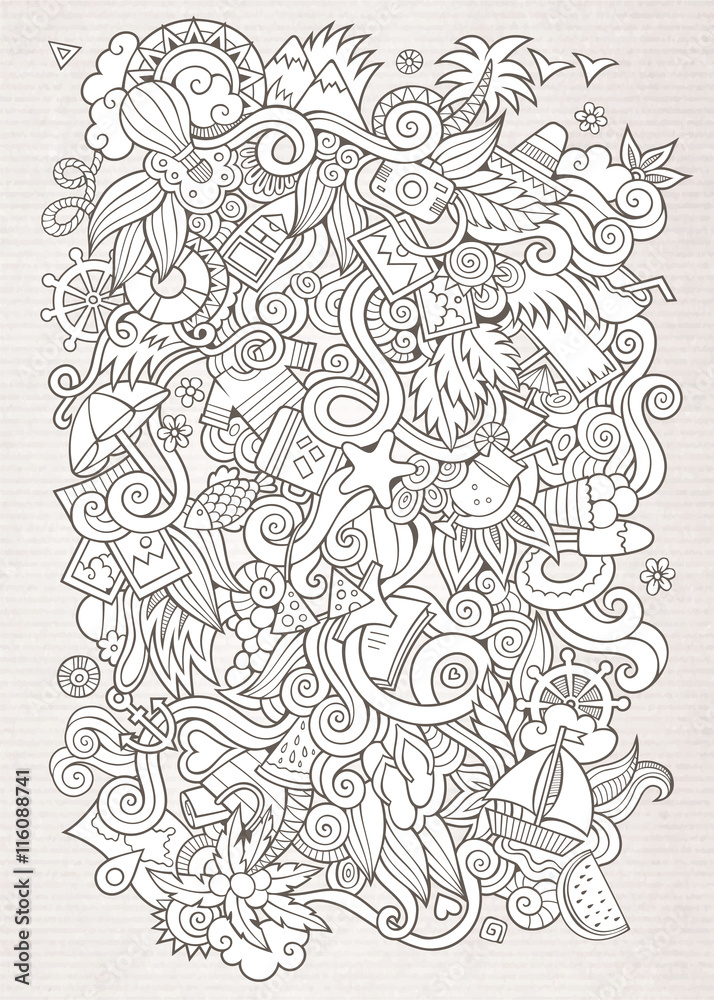Fototapeta premium Doodles abstract decorative summer sketch background
