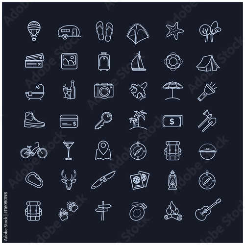 Travel icons set on a black background