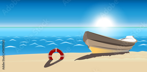 seascape boat sandy beach vector icon isolated