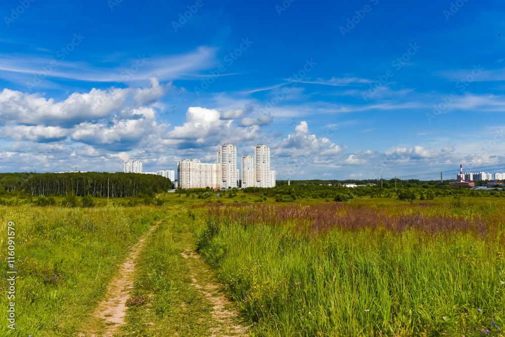 landscape road footpath through a field