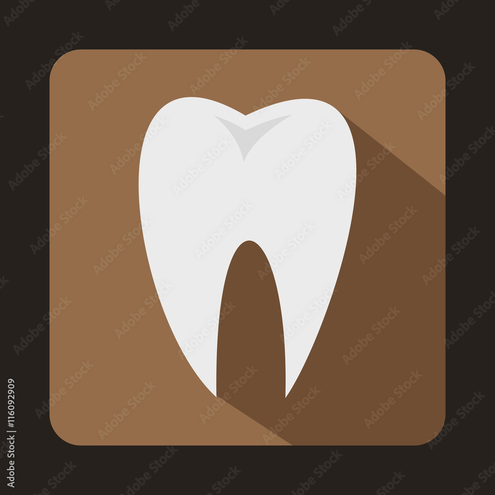 White tooth icon in flat style on a coffee background White tooth icon in flat style on a coffee background