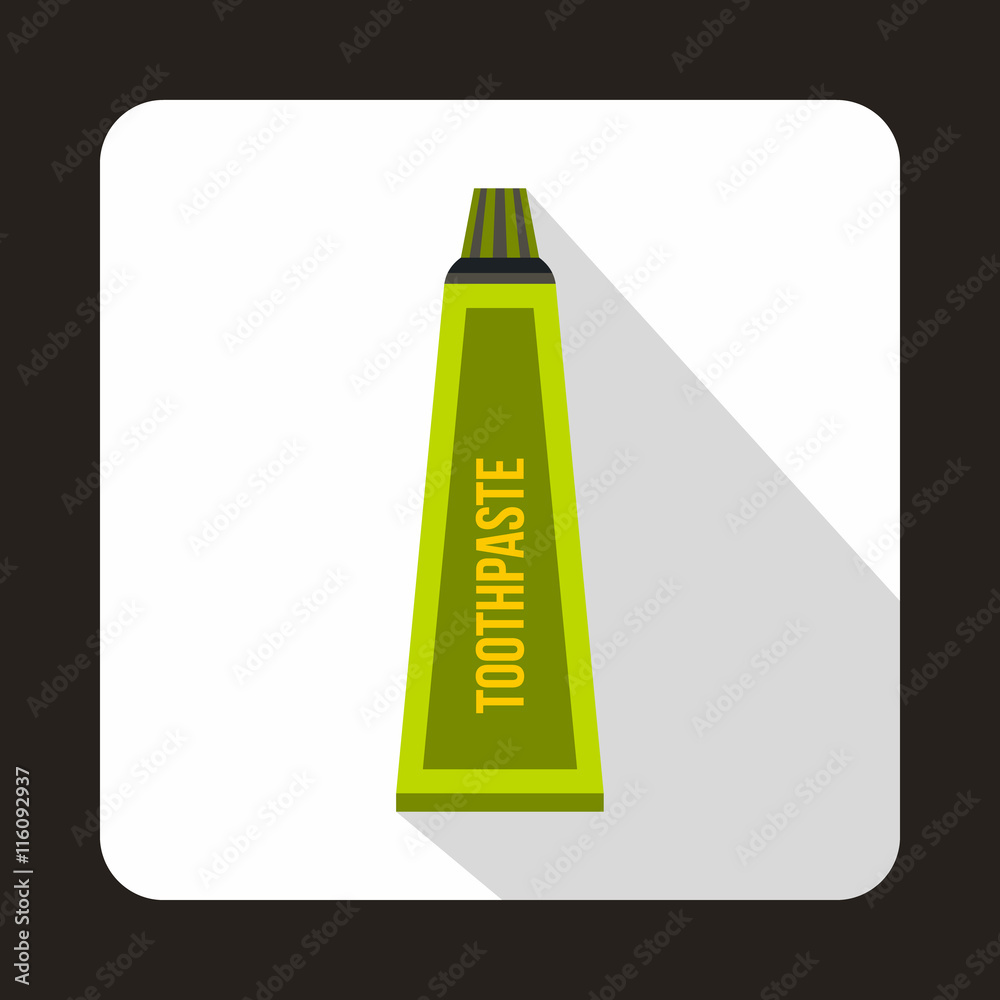 Toothpaste in a green tube icon in flat style on a white background Toothpaste in a green tube icon in flat style on a white background