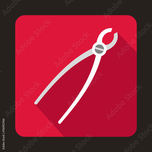 Tooth extraction instrument icon in flat style on a pink background