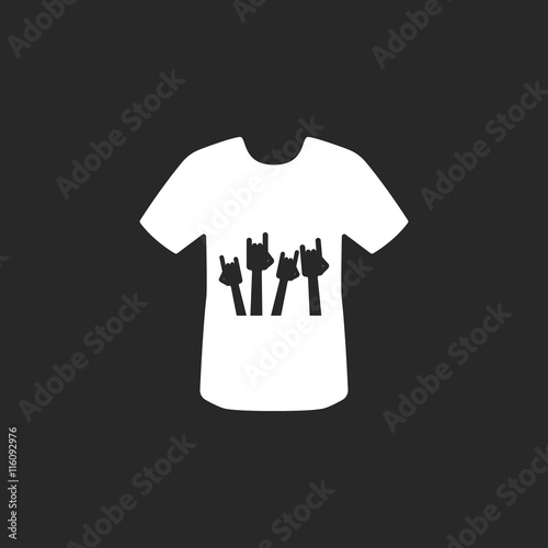 Festival t shirt with rock horns hands simple icon on background