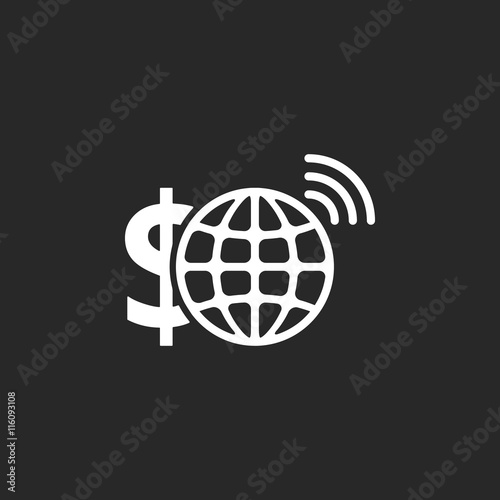 E-banking dollar wi-fi globe simple icon on background