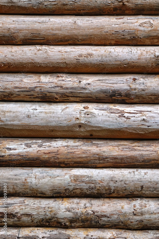 Debarked Rough Log Cabin Wall Vertical Background Debarked Rough Log Cabin Wall Vertical Background