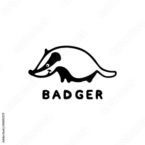 Badger logo. Vector illustration isolated on white. Cute little animal. Freehand design for kindergarten, zoo, wildlife protection
