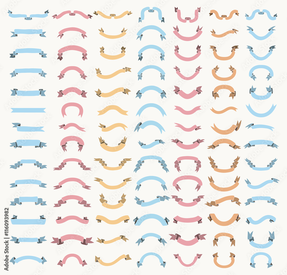 Obraz premium Vector Black Colorful Hand Drawn Ribbons, Banners Set