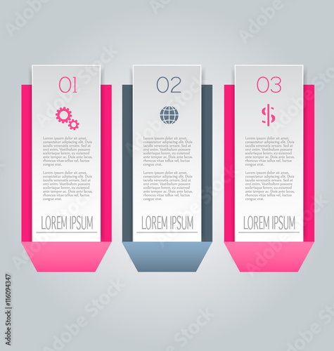 Business infographics tabs template for presentation, education, web design, banner, brochure, flyer. Pink and grey colors. Vector illustration.