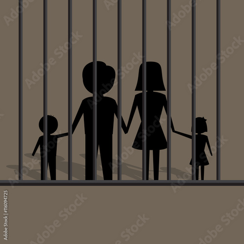 silhouette of family in jail