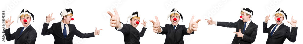 Businessman clown in funny concept isolated on white Businessman clown in funny concept isolated on white