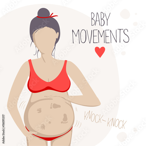 Pregnant woman feels the baby moving inside.
