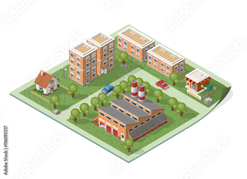 Set of Isolated High Quality Isometric City Elements on a Map.