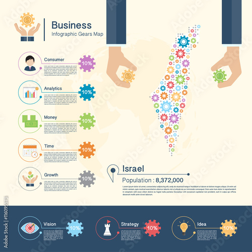 Business Infographic with gears,Israel map
