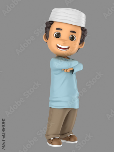 Canvas Print 3d illustraion of cute muslim little boy confident and proud