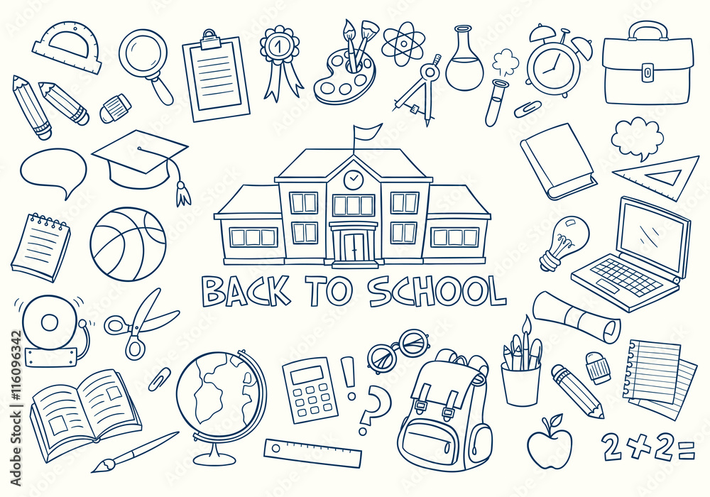 Colección de elementos relacionados con la escuela