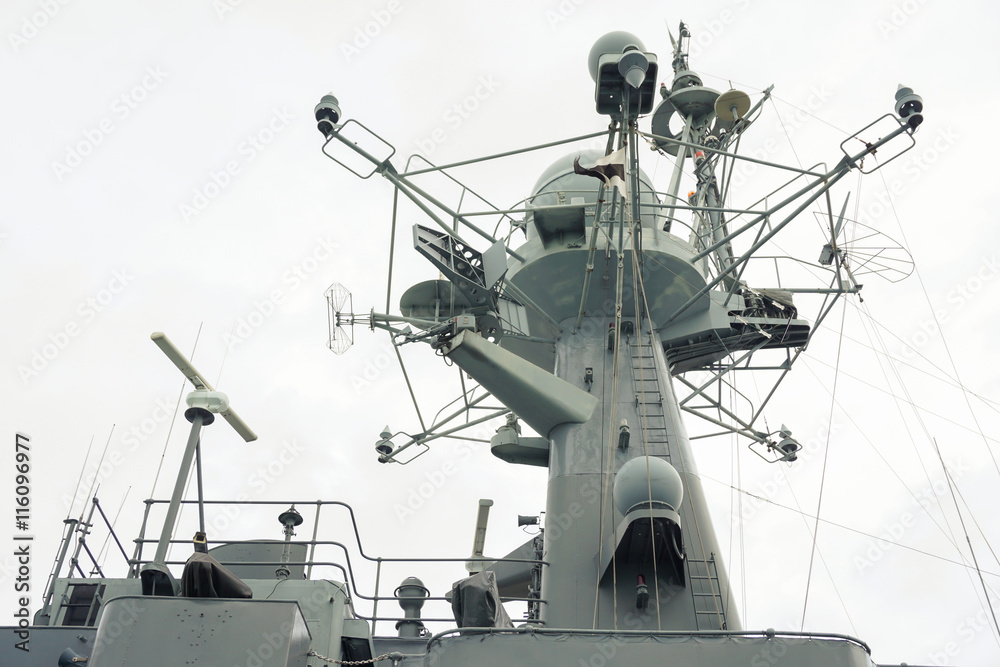 mast of the navy ship with antenna and radar Stock Photo Adobe Stock